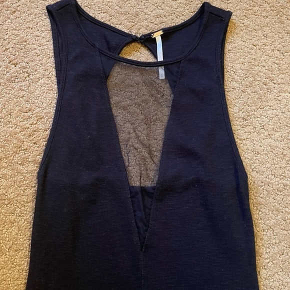 Free People Mesh Ribbed Deep V Cutout Tank in Black - Picture 9 of 11